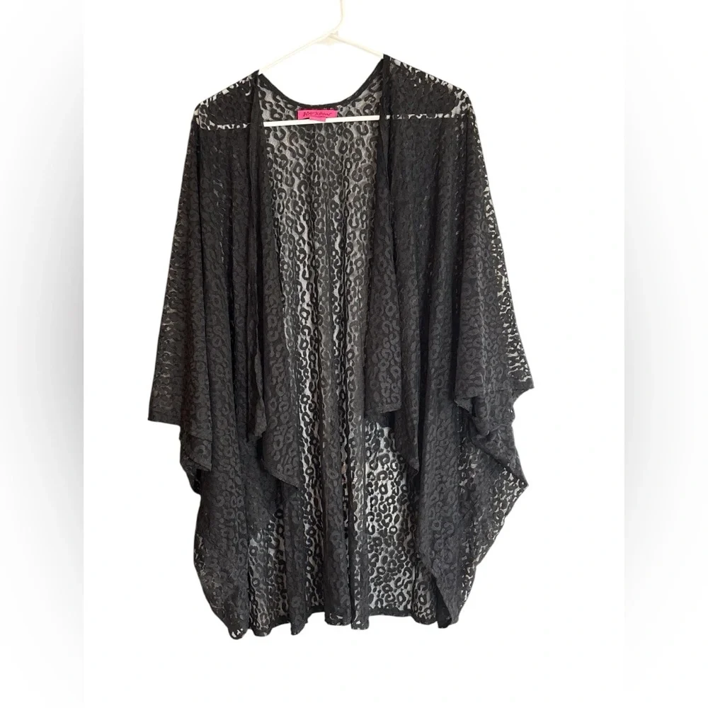 Betsey Johnson Black Leopard Lace Kimono Cardigan OSFM Sheer - Picture 2 of 7